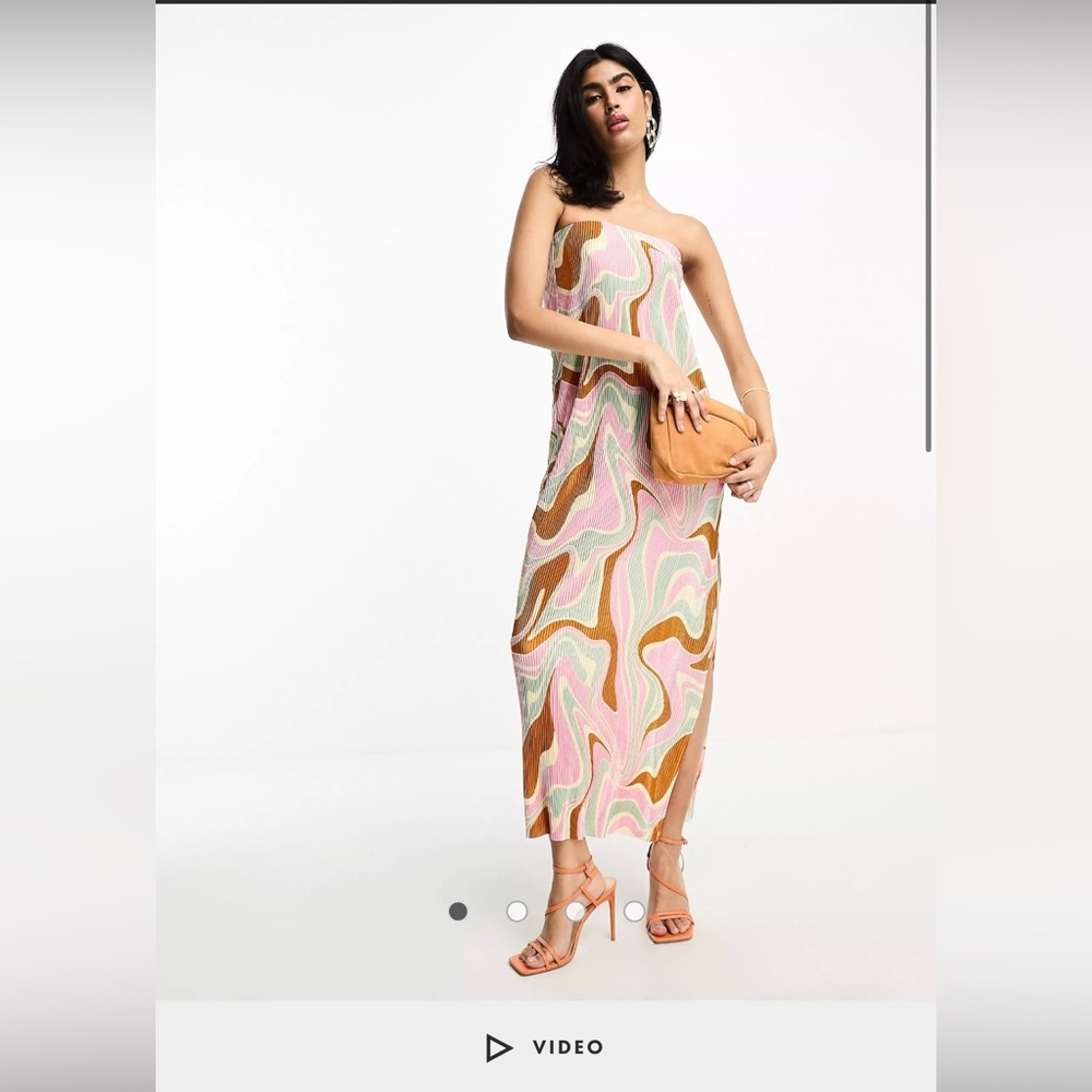 ASOS DESIGN marble print midi plisse bandeau dress